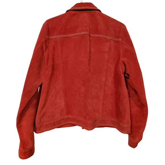 Coldwater creek Women's red suade leather jacket w/ beaded trim, size L - Picture 3 of 6